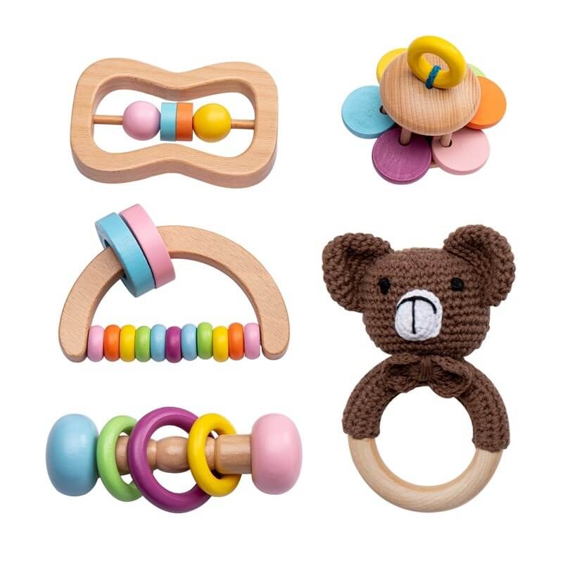 Teether Pacifier rattle set Montessori cognitive motor skills Bear crochet