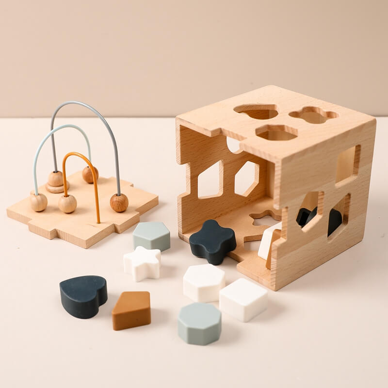 Shapes Discovery Box wooden activity cube toddlers colorful shapes fine motor skills, problem-solving, shape recognition. safe practical toy entertainment learning, mini abacus counting container pieces. perfect choice parents child development. kids toddler toddler preschoolers gift birthday christmas