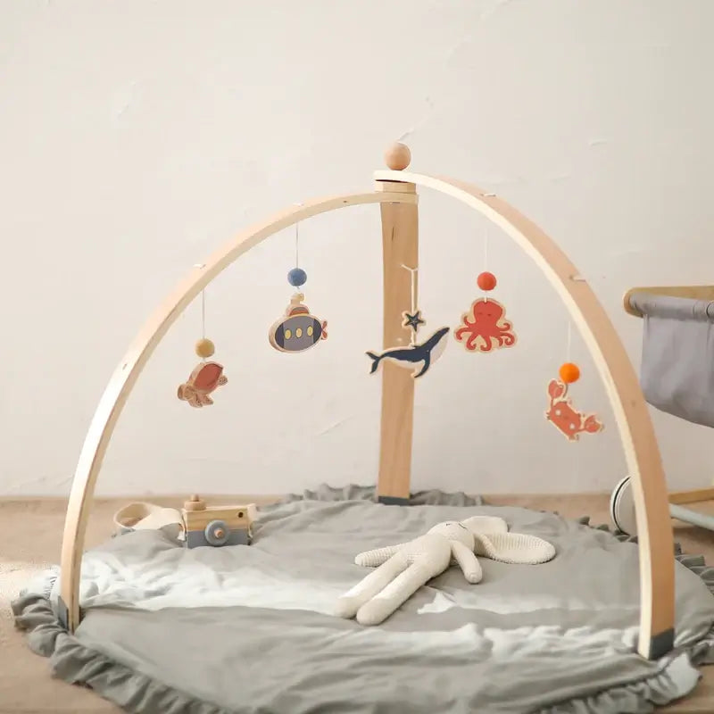 SEA BABY GYM SET wooden play arch five sea-themed hanging toys fine motor skills hand-eye coordination development. new born baby babies new parents gift birthday christmas baby shower wood high quality safe practical