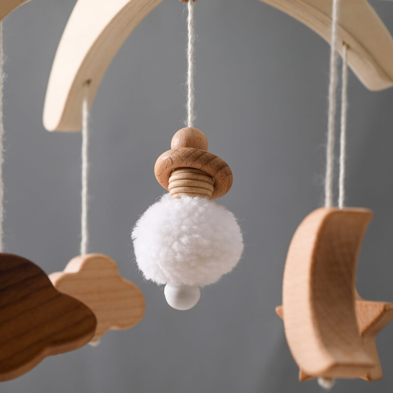 sky baby mobile features fluffy clouds, shining stars delicate mobile spins gently auditory, motor, visual stimulation, peaceful sleep. smooth burr-free design safety, while high-quality materials long-lasting durability nursery, bedtime routine bed bell newborn parents gift birthday baby shower christmas