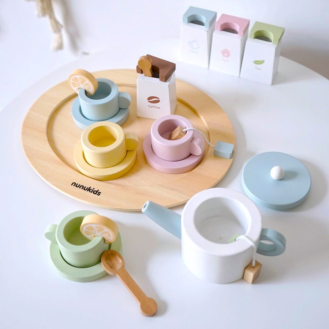 Montessori-inspired TEA TIME SET - Improves color recognition, enhances hand-eye coordination, and develops creative thinking and social skills Handmade natural wood imaginative play and storytelling gift birthday christmas