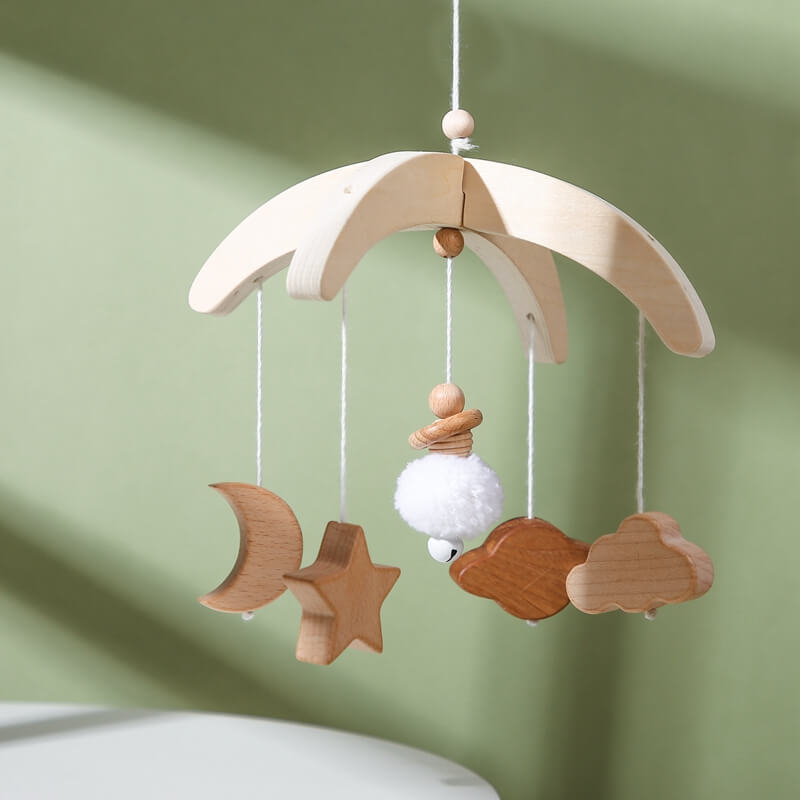 sky baby mobile features fluffy clouds, shining stars delicate mobile spins gently auditory, motor, visual stimulation, peaceful sleep. smooth burr-free design safety, while high-quality materials long-lasting durability nursery, bedtime routine bed bell newborn parents gift birthday baby shower christmas