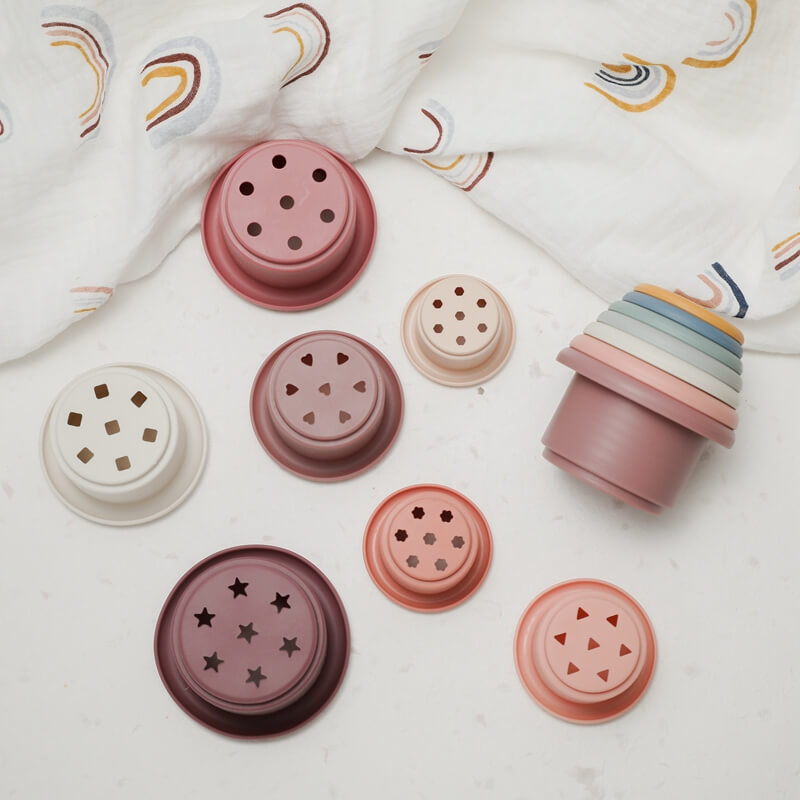 Stacking Cups colorful flexible educational toys food-grade silicone child hand-eye coordination fine motor skills colors Safe easy to clean entertaining bright colors fun stacking options gift birthday christmas baby bath toys babies toddler toddlers