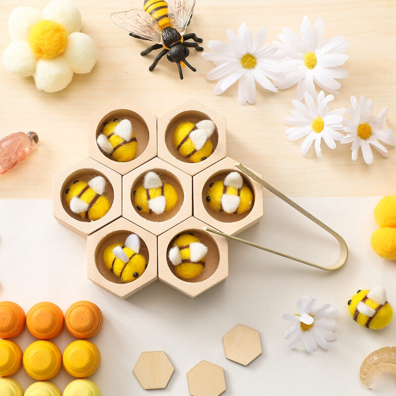 Montessori educational toy bees in beehives