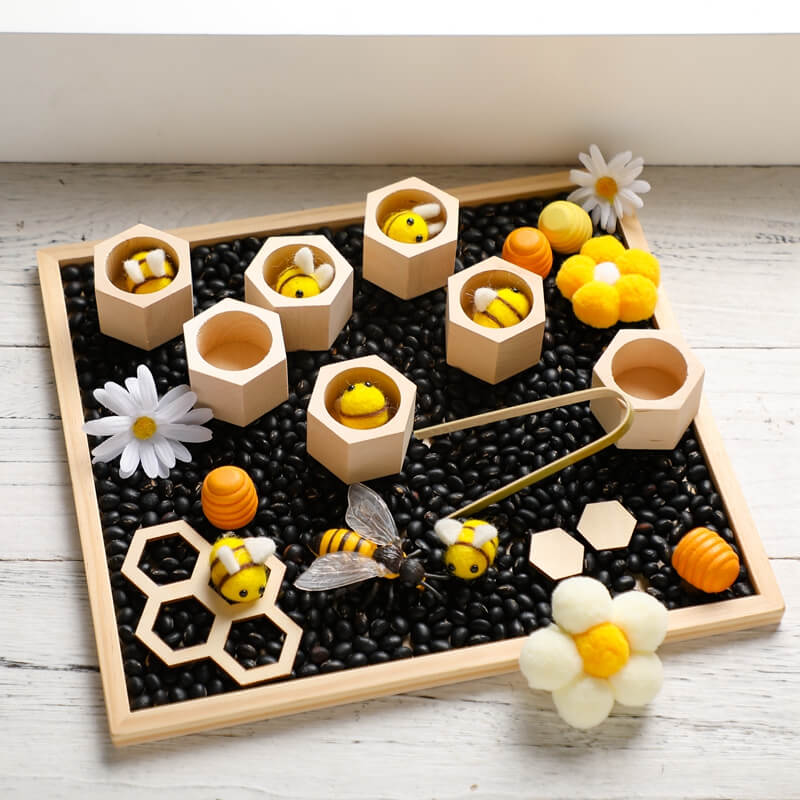 Montessori educational toy bees in beehives learning