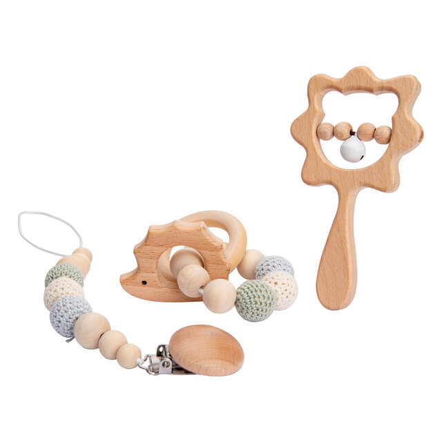 Childrens Toys Baby Pack Rattle Pacifer Teether Educational Toys Wooden Toys Baby gifts Greeny