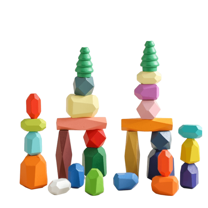 Educational toy COLORFUL WOOD STONES Montessori creative stacking toddler art