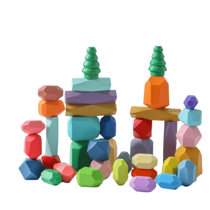Educational toy COLORFUL WOOD STONES Montessori creative stacking kid toddler art