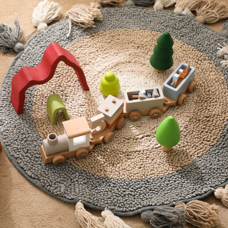 Wooden Train Set, hands-on learning, problem-solving, cognitive development, spatial awareness, fine motor skills, educational toy, birthdays, Christmas, Easter, Hanukkah, Halloween, Valentine's Day, Kwanzaa.