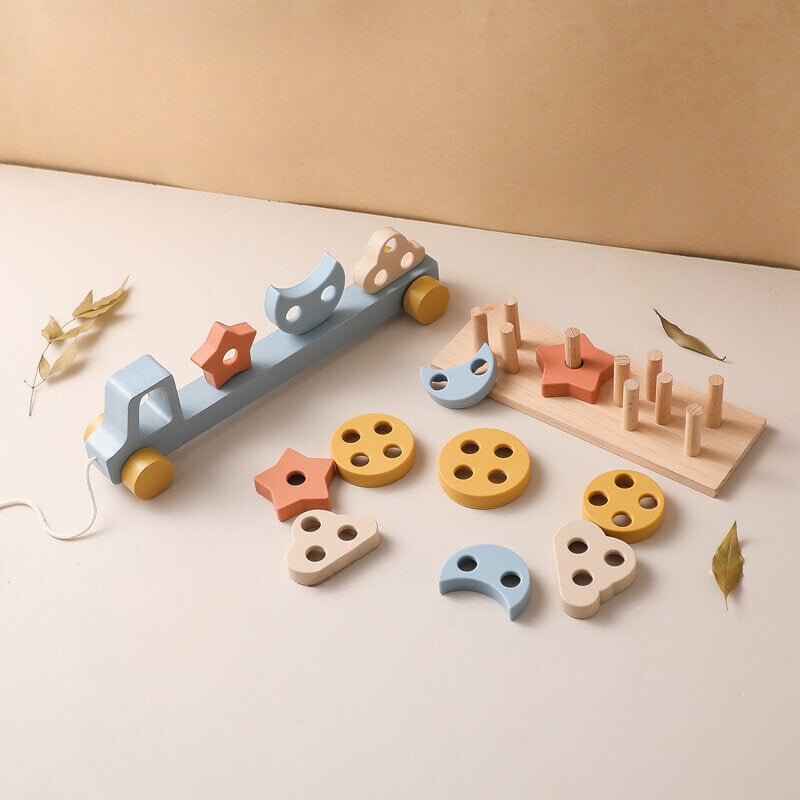 Shapes Truck wooden toy filled colorful shapes fine motor skills, problem-solving, shape color recognition. Montessori-inspired educational toy toddlers preschoolers, spatial intelligence, hand-eye coordination, counting abilities. wood high quality gift kids child children new parents birthday chirstmas toddler imagination